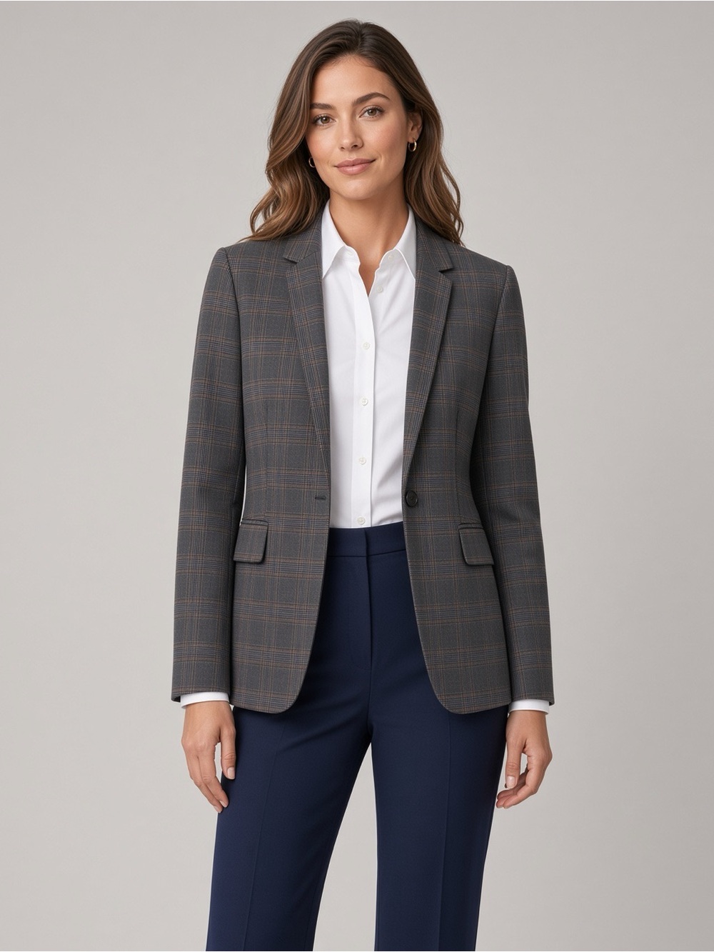 ANTONIO MELANI Charcoal Plaid Notch-Lapel Blazer